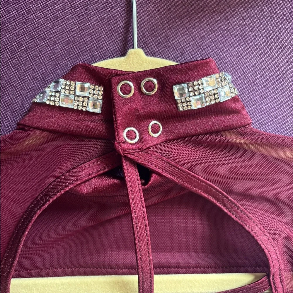 Weissman Velvet Dance Jazz Irish Dress Burgundy Silver Sequin Rhinestone Girls L